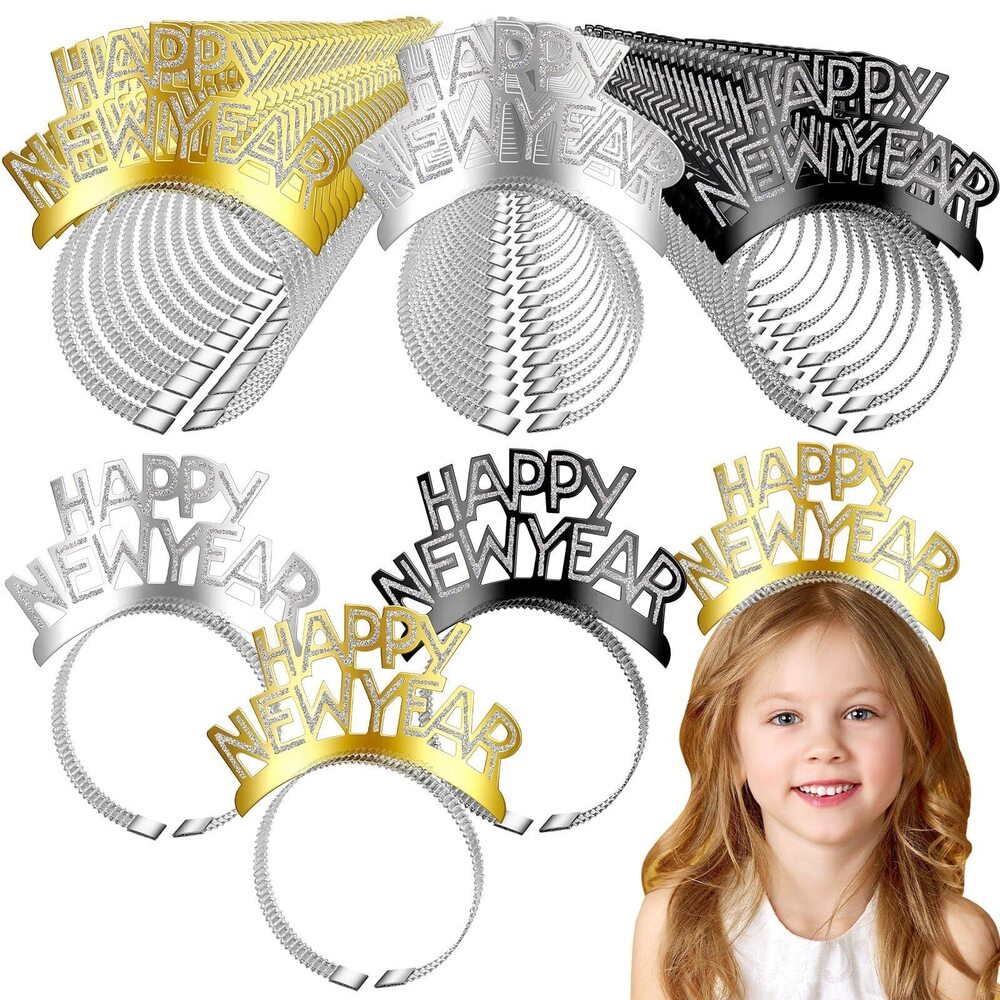6231 96 Pcs 2026 Happy New Year Headband Tiara Glitter New Years Eve Party